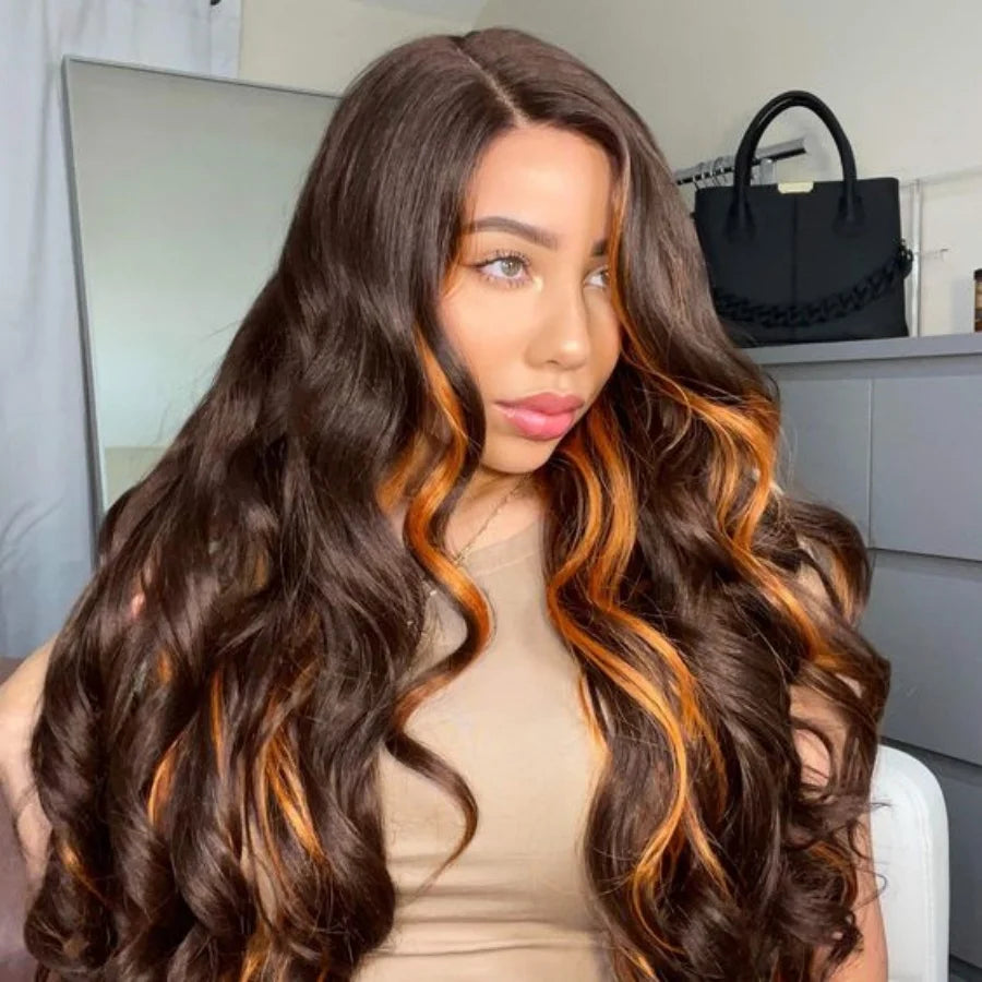 13X6 Lace Front Wig Highlight Black with Red Blonde Wig Synthetic 13x4 Lace Front Wigs Pre Plucked With Hairline Women's Wig