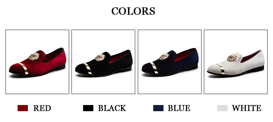 Men Dress Shoes Wedding Party Shoes Loafers Fashion Tiger Gold Metal Men Flats Factory  Big Size 38-47