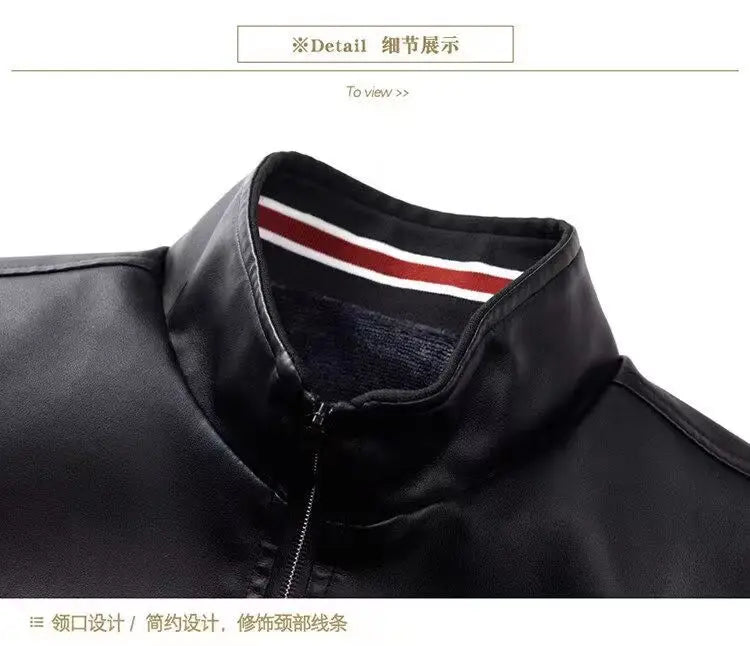 2024 Winter New PU Leather Men's Jackets Winter Fake Fur One Jacket Thickened Warm Turn Collar Coat Men's Padded Leather Jacket