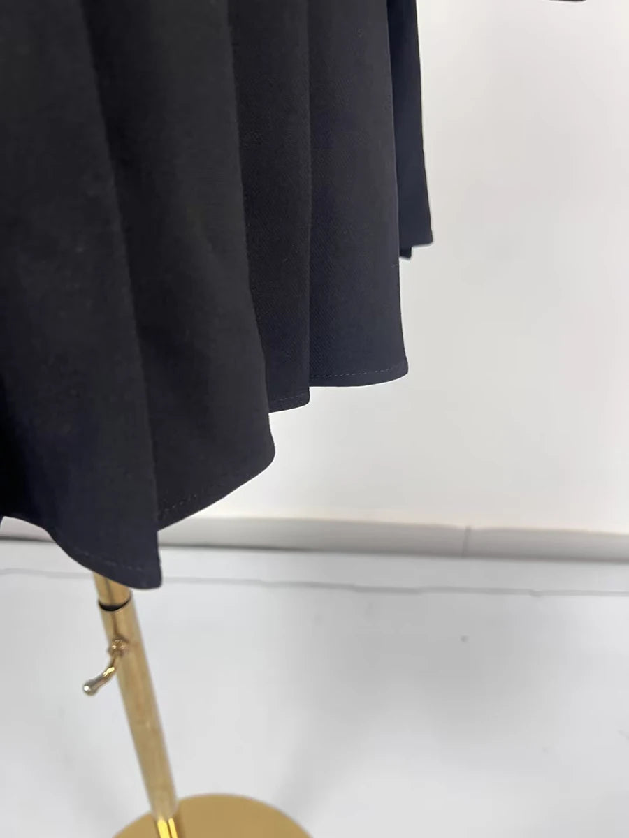 TWOTWINSTYLE Hit Color Spliced Button Slimming Dresses for Women Lapel Long Sleeve Temperament Mini Dress Female Clothes