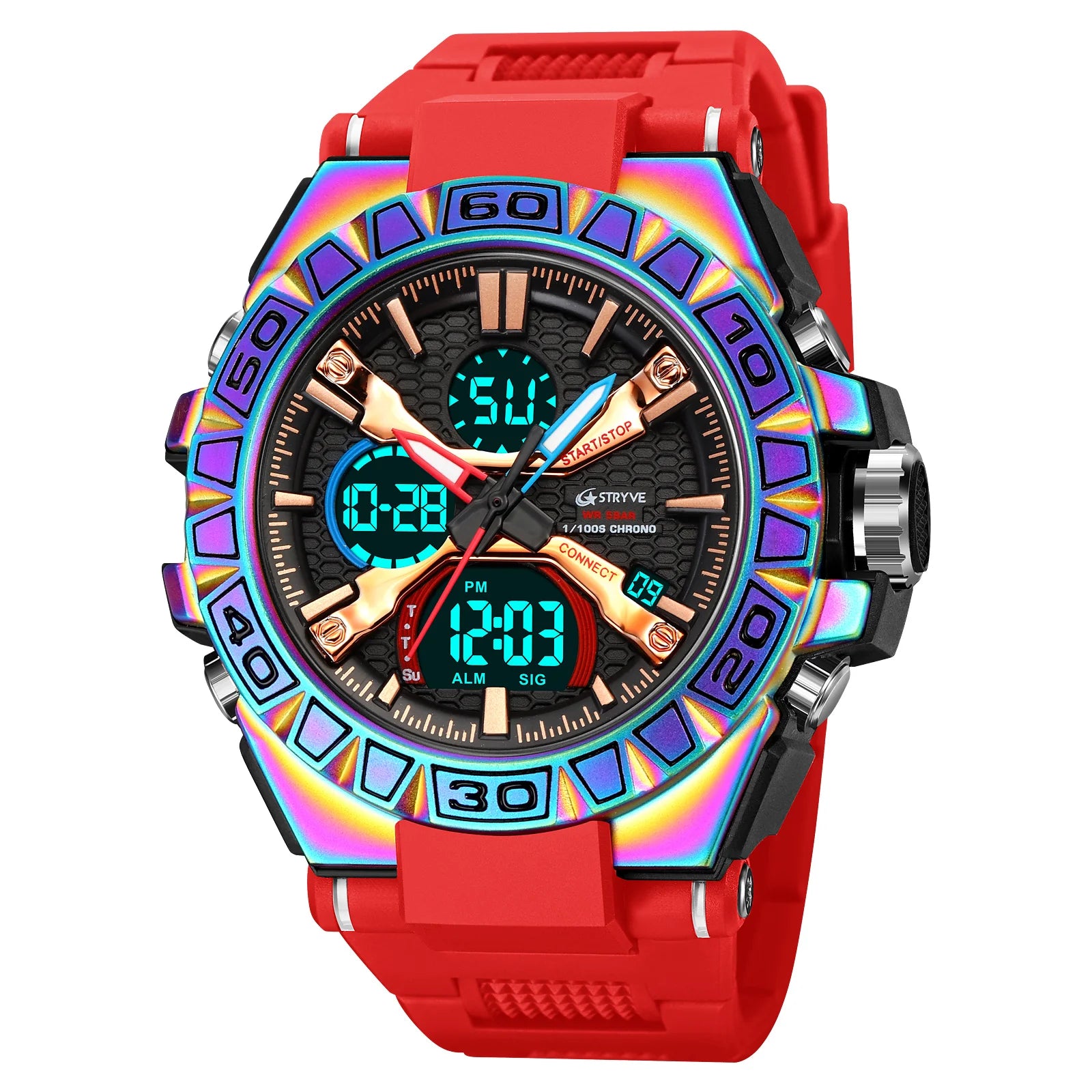 New STRYVE Brand Sports Relojs Hot Men's Digital-Analog Dual Movement Luminous Calendar 5ATM Waterproof Watches 8025 and 8026