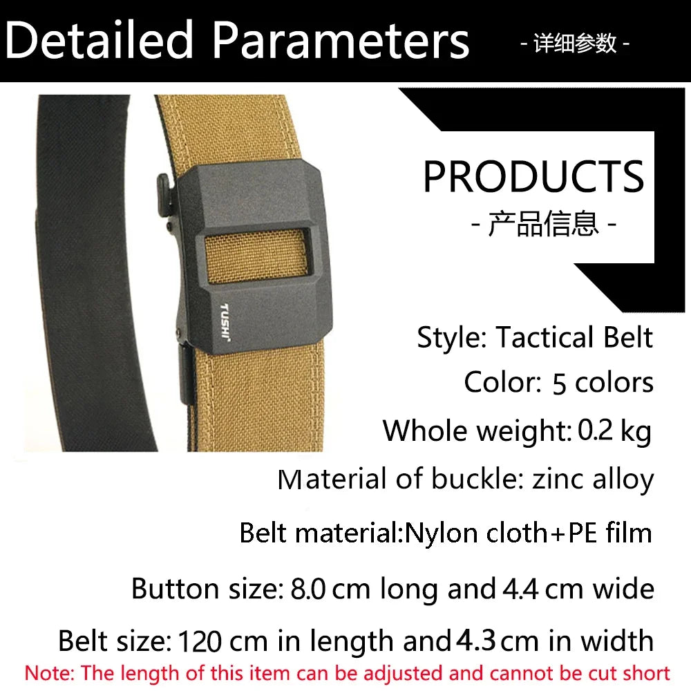 TUSHI Brand 4.3CM Wide double-layer reinforced automatic buckle training quick hanging pistol belt Mens nylon outdoor leisure