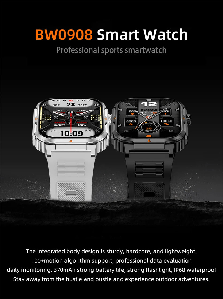2025 New Professional Sports Smart Watch Men 2.01'' Large Screen Bluetooth Call Watches Flashlight Waterproof Outdoor Smartwatch