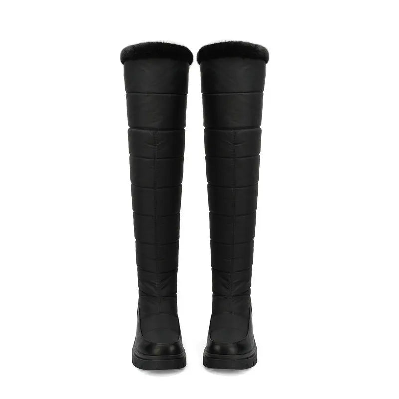 Warm Snow Boots Winter Thick Fleece Lining Women Shoes Waterproof Down Cotton Knee Length Long Boots Lace Up Warm Cotton Shoes