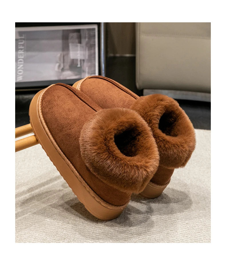 2025 High Quality of  Women's Fashion Snow Boots Fluffy Plush Faux Fur Soft Slippers Winter Indoor Comfortable Home men's Shoes