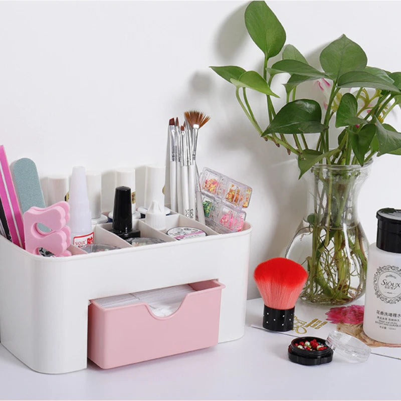 Nail Art Plastic Organizer Container Gel Polish Remover Cleaning Cotton Pad Swab Box Storage Case Accessories Tool Clean Desktop