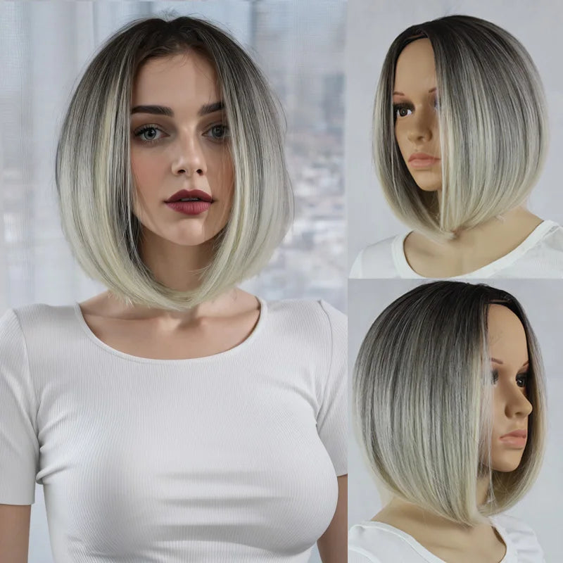 Wigs for women short straight hair wigs heat-resistant synthetic fiber easy to care for daily party stage performance 12 inches
