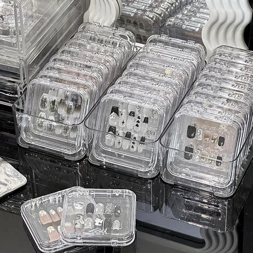 10PCS Press-On Nail Storage Acrylic Boxes with Adhesive Sheets Transparent Clear Nail Boxes Jewelry Storage Tool&Accessories