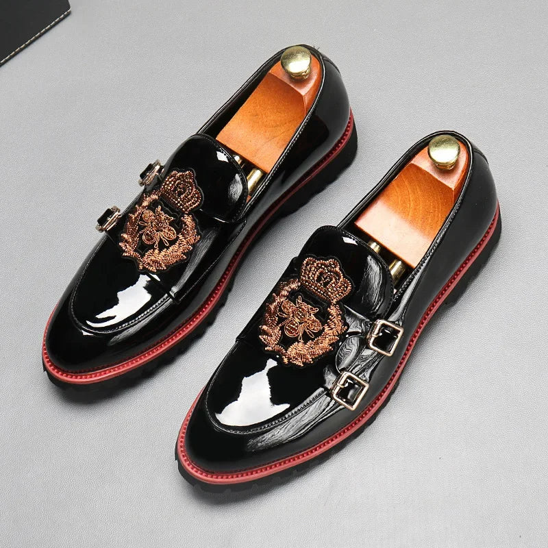 Luxury Leather Shoes for Men Fashion Embroidery Men British Style Monk Shoes High Quality Loafers Casual Business Men Shoes 2025