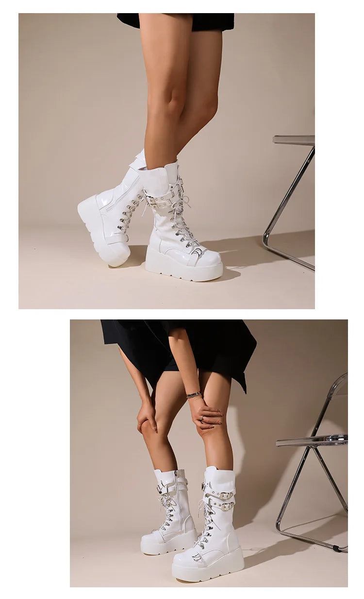 Ladies Platform Boots Fashion Chain Punk Goth Wedges 8cm High Heels Women's Boots Party Street Cosplay Woman Shoes Bota Feminina