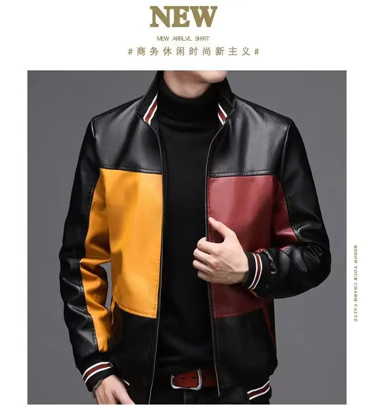 2024 Winter New PU Leather Men's Jackets Winter Fake Fur One Jacket Thickened Warm Turn Collar Coat Men's Padded Leather Jacket