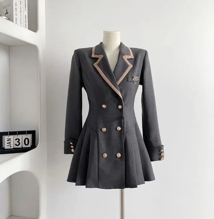 Korean Fashion Woolen Suit Dresses for Women Winter New College Style Sweet Waist up Slim High-end A-line Pleated Mini Dress