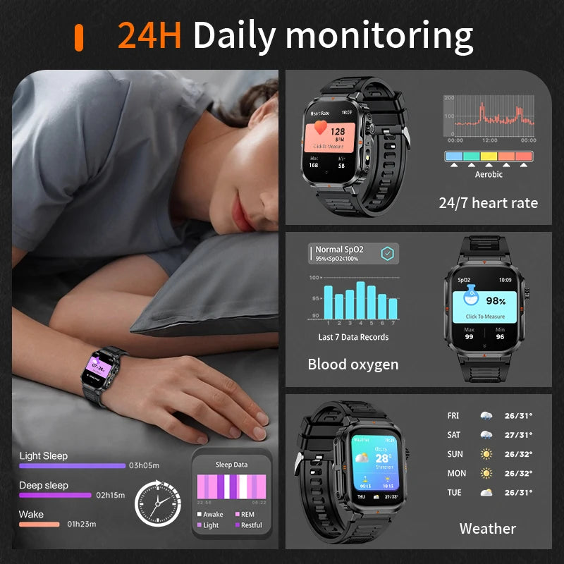 2025 New Professional Sports Smart Watch Men 2.01'' Large Screen Bluetooth Call Watches Flashlight Waterproof Outdoor Smartwatch