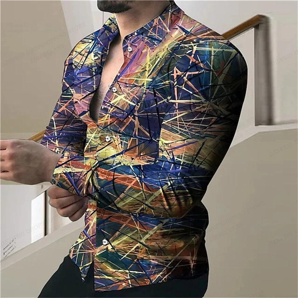 Leopard Hawaii Shirts Men Fashion Shirt Long Sleeve Blouse Lapel Beach Blouse Men Clothing Turn Over Collar Vocation Camisa Teen