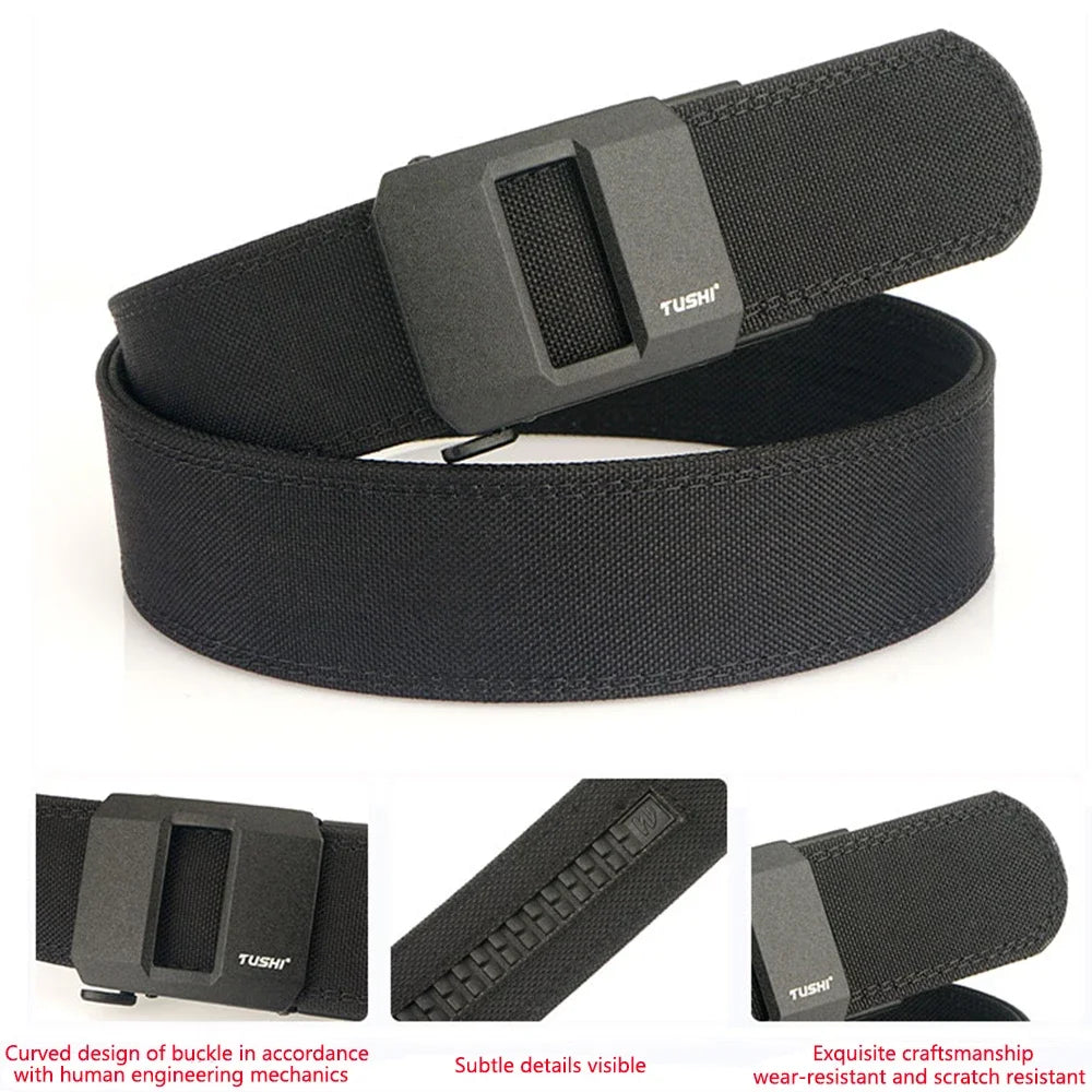 TUSHI Brand 4.3CM Wide double-layer reinforced automatic buckle training quick hanging pistol belt Mens nylon outdoor leisure