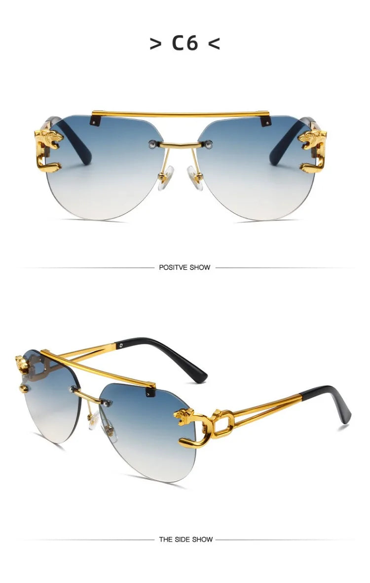 Rimless Vintage Sunglasses for Women Luxury Oversized Fashion Glasses Pilot Gradient Outdoor Shades Sun Glasses Gafas De Sol