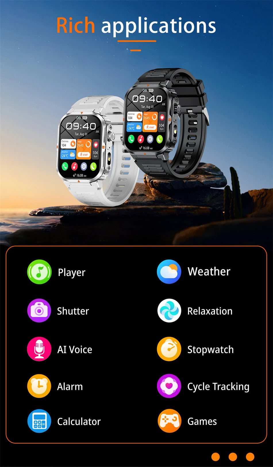 2025 New Professional Sports Smart Watch Men 2.01'' Large Screen Bluetooth Call Watches Flashlight Waterproof Outdoor Smartwatch