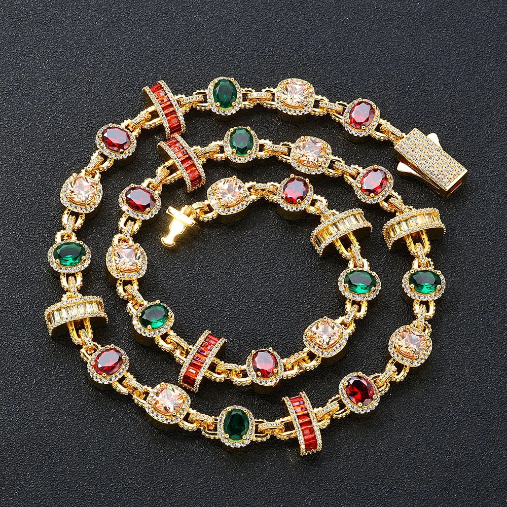 ESKEEM Rainbow Tennis Choker Women Jewelry Iced Out Multi Color Gemstone Necklace Colorful Stone Men Chain