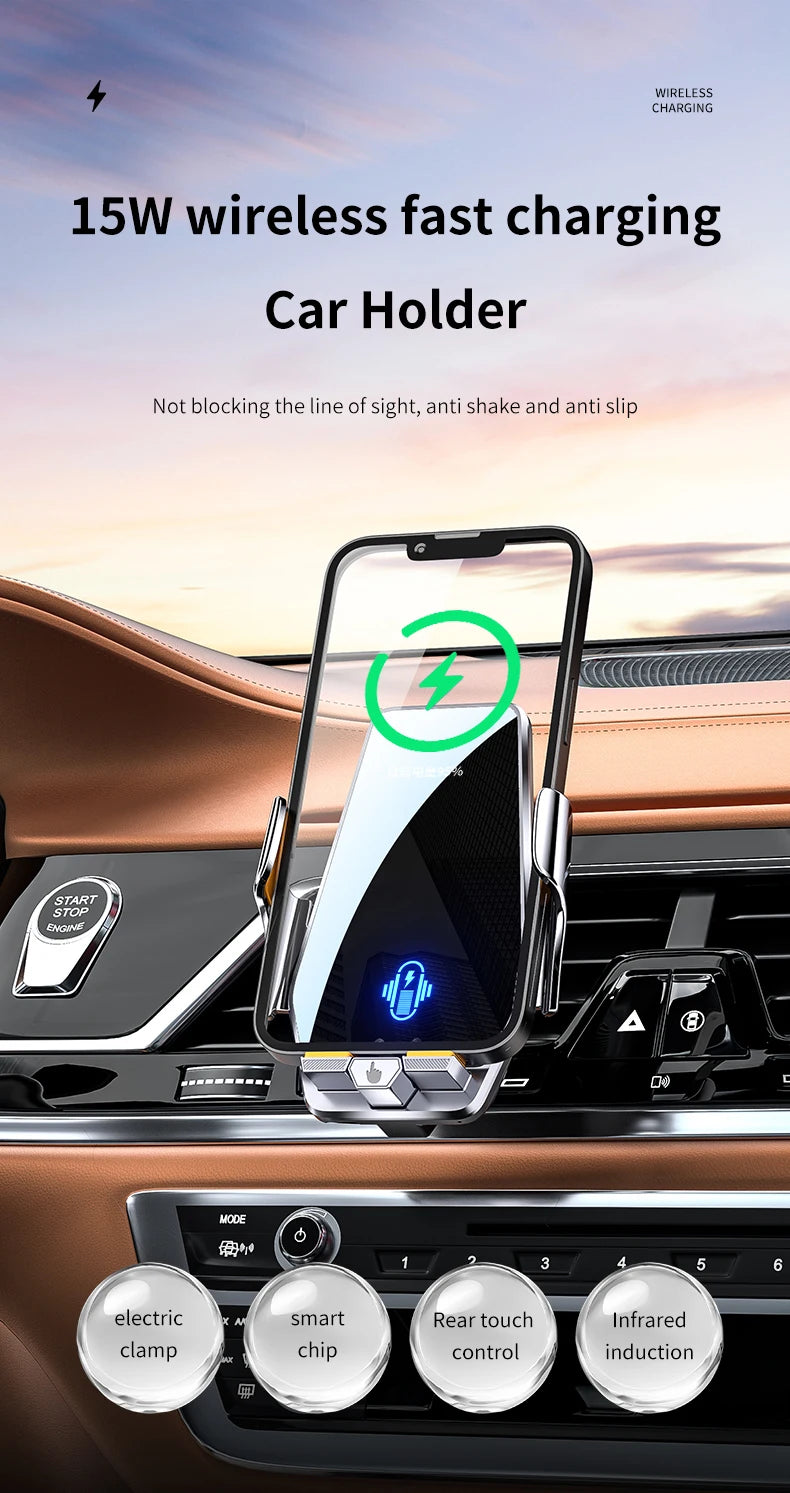 Max 66W Magnetic Head Car Phone Holder 15W Wireless Charger Touch Control Infrared Sensing Motor Vehicle Stand for iPhone Xiaomi