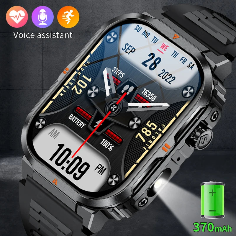 2025 New Professional Sports Smart Watch Men 2.01'' Large Screen Bluetooth Call Watches Flashlight Waterproof Outdoor Smartwatch
