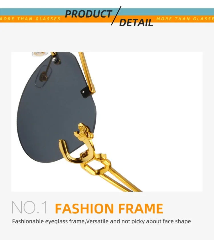 Rimless Vintage Sunglasses for Women Luxury Oversized Fashion Glasses Pilot Gradient Outdoor Shades Sun Glasses Gafas De Sol