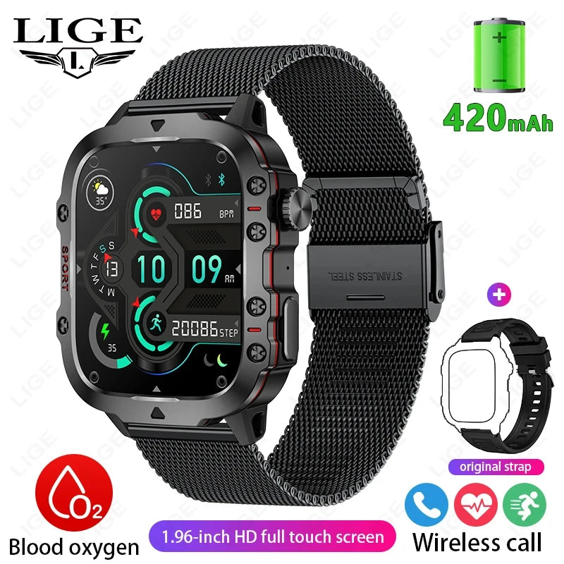 2025 Rugged Military Smart Watch Men Outdoor Watches lP68 Waterproof 2.01" Al Voice Bluetooth Call Smartwatch For Android lOS