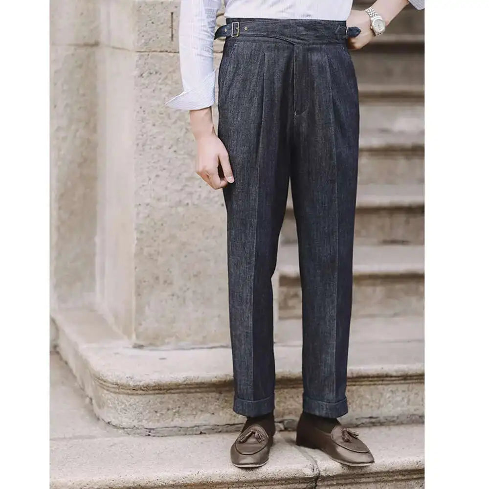 2022 Fashion Mens Dress Pant High Waist Straight Pants Men Spring  Business Versatile Belt Trouser Gentleman Paris Button Pant