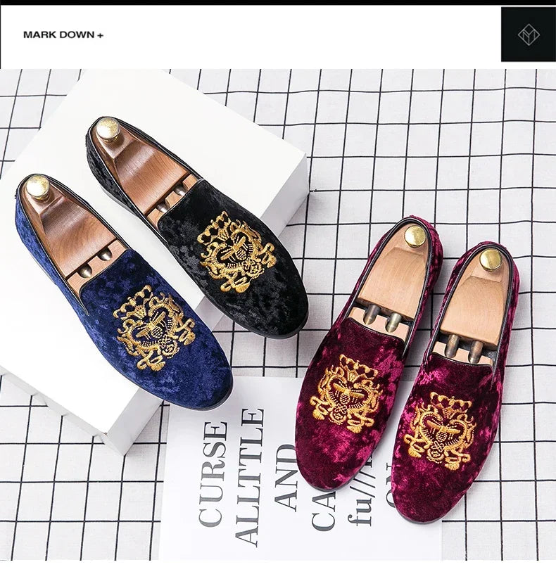 Wedding Dress Shoes Casual Men Loafers New Big Size Lazy Peas Shoes Embroidery Moccasins Suede Leather Shoes Zapatos 48 47
