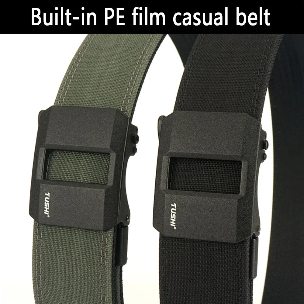 TUSHI Brand 4.3CM Wide double-layer reinforced automatic buckle training quick hanging pistol belt Mens nylon outdoor leisure