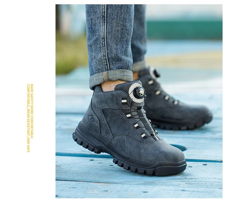 Rotating Buttons Safety Shoes Men Waterproof Work Boots Anti-smash Anti-puncture Protective Autumn Winter light Work Shoes