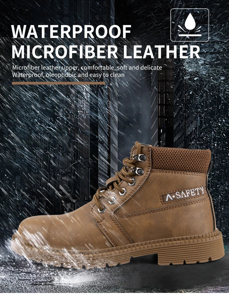 Latest Design Winter Plush Safety Boots Men Waterproof Steel Toe Indestructible Shoes Anti Smashing Puncture Proof Male Footwear