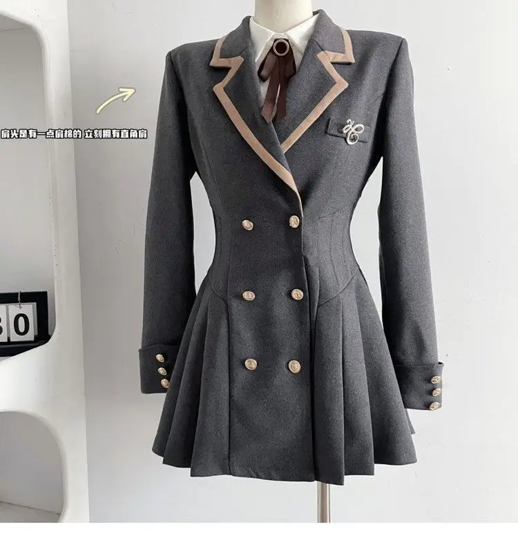 Korean Fashion Woolen Suit Dresses for Women Winter New College Style Sweet Waist up Slim High-end A-line Pleated Mini Dress