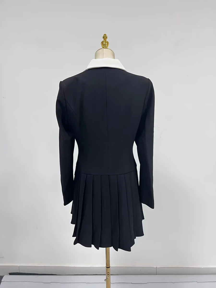 TWOTWINSTYLE Hit Color Spliced Button Slimming Dresses for Women Lapel Long Sleeve Temperament Mini Dress Female Clothes