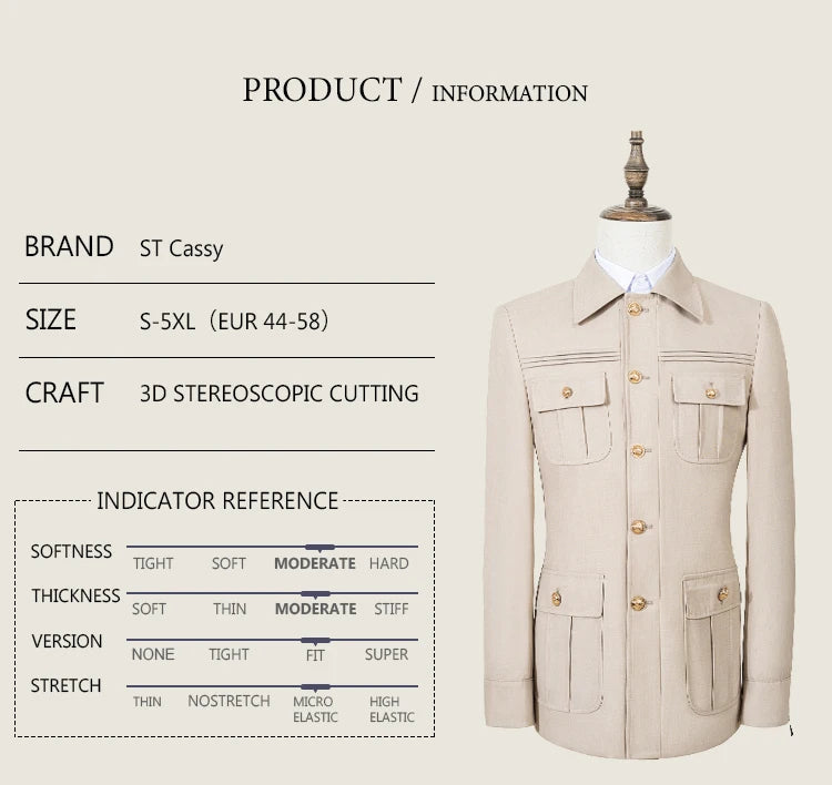 ST Cassy slim fitting Men's Suit thin version Classic Fit Single Breasted Multiple pockets Solid Color Casual Business