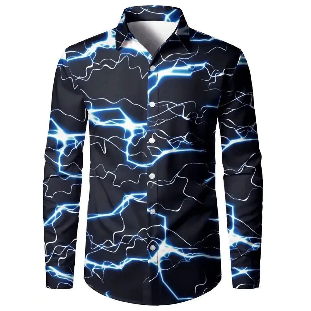 Men's Autumn Long Sve Printed irt Loose Fit Breathable Youthful Sle Casual Wear Comfortable Polyester Fabric