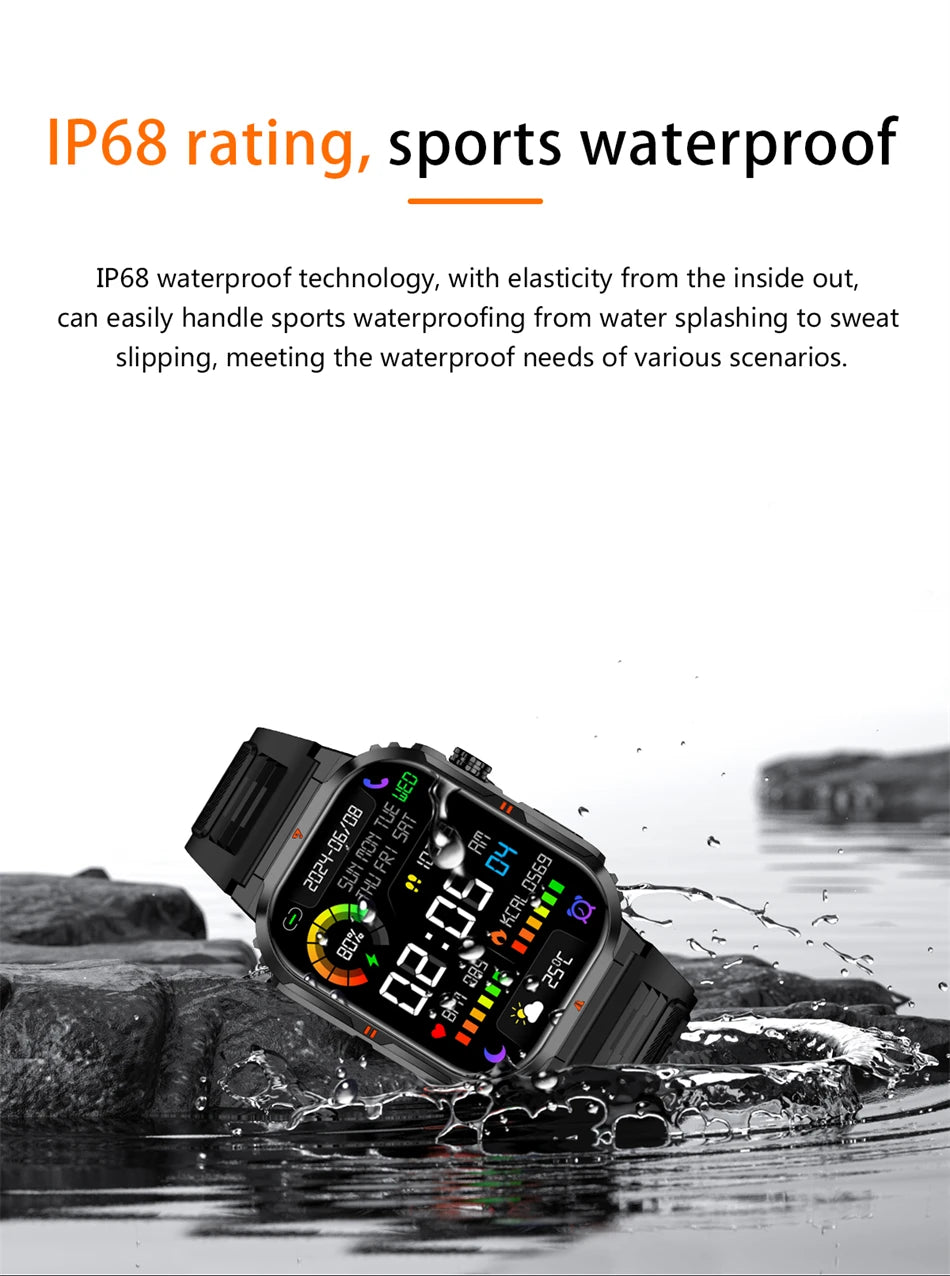 2025 New Professional Sports Smart Watch Men 2.01'' Large Screen Bluetooth Call Watches Flashlight Waterproof Outdoor Smartwatch