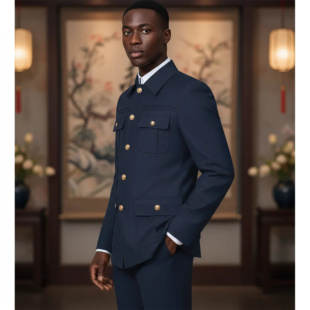 ST Cassy green Elegant Men's suit Classic Fit Multi Buckle Multi Pocket  Casual Business Set Men's 2-piece Set