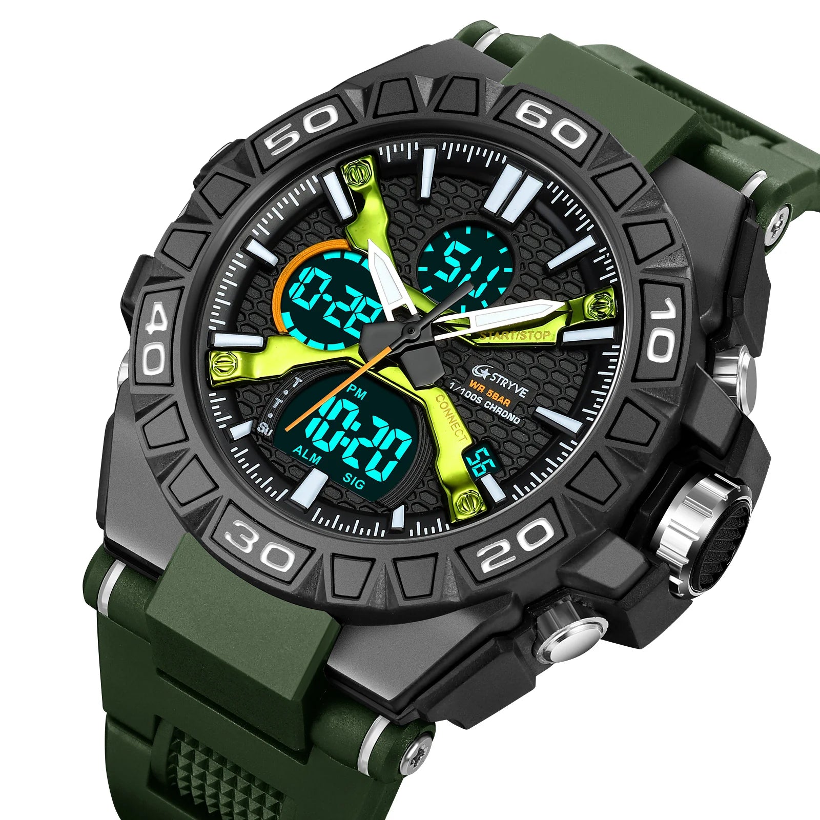New STRYVE Brand Sports Relojs Hot Men's Digital-Analog Dual Movement Luminous Calendar 5ATM Waterproof Watches 8025 and 8026