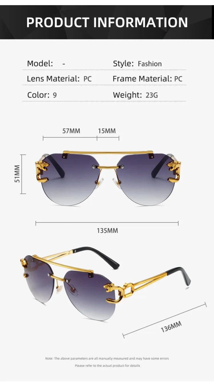 Rimless Vintage Sunglasses for Women Luxury Oversized Fashion Glasses Pilot Gradient Outdoor Shades Sun Glasses Gafas De Sol