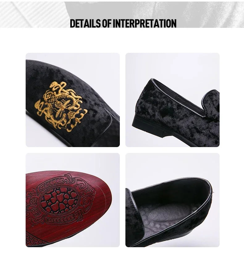 Wedding Dress Shoes Casual Men Loafers New Big Size Lazy Peas Shoes Embroidery Moccasins Suede Leather Shoes Zapatos 48 47