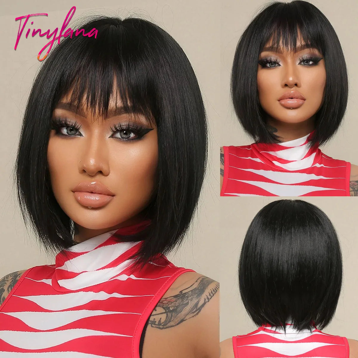 White Blonde Gray Synthetic Wigs with Bangs Short Straight Bob Hair Wig for Women Cosplay Daily Natural Hair Heat Resistant
