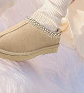 Shevalues Winter Genuine Suede Snow Boots For Women Fuzzy Cozy Warm House Cotton Boots Water Resistant Non-slip Fur Ankle Boots
