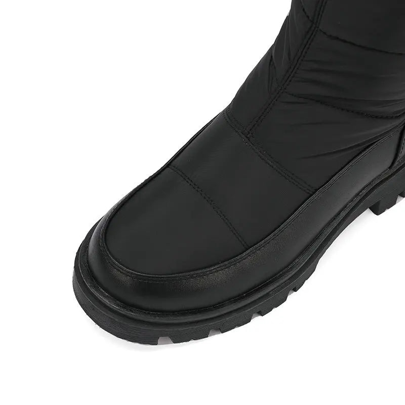 Warm Snow Boots Winter Thick Fleece Lining Women Shoes Waterproof Down Cotton Knee Length Long Boots Lace Up Warm Cotton Shoes