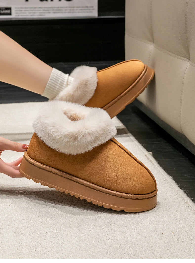 2025 High Quality of  Women's Fashion Snow Boots Fluffy Plush Faux Fur Soft Slippers Winter Indoor Comfortable Home men's Shoes