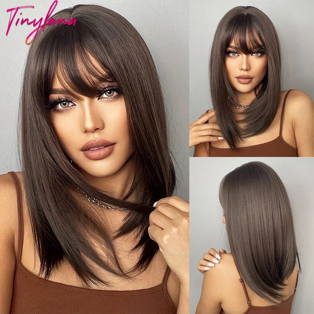 White Blonde Gray Synthetic Wigs with Bangs Short Straight Bob Hair Wig for Women Cosplay Daily Natural Hair Heat Resistant