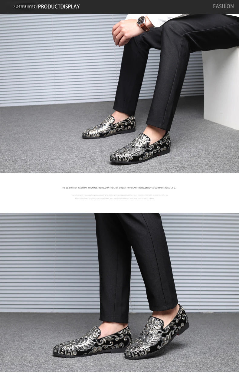Designer Men's Dress Shoes Luxury Embroidery Men Loafers Italian Brand Wedding Shoes Fashion Party Shoes for Men Oxford Shoe New