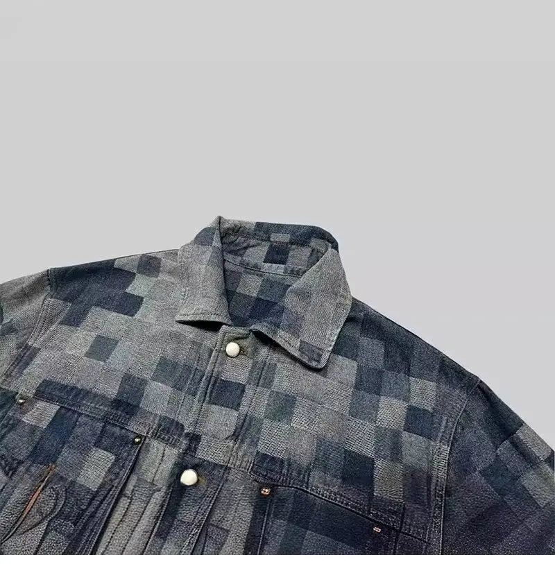 Vintage Loose Denim Jacket Trendy Men's Loose-Fit Jacket Men Streetwear Harajuku Style Plaid Coat Hip Hop Gothic Clothes