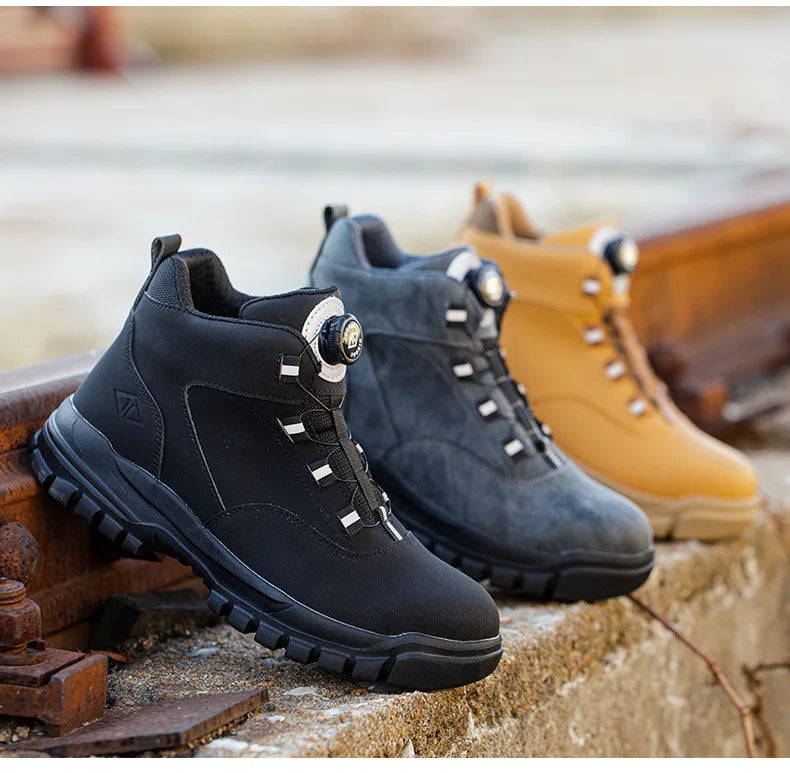 Rotating Buttons Safety Shoes Men Waterproof Work Boots Anti-smash Anti-puncture Protective Autumn Winter light Work Shoes