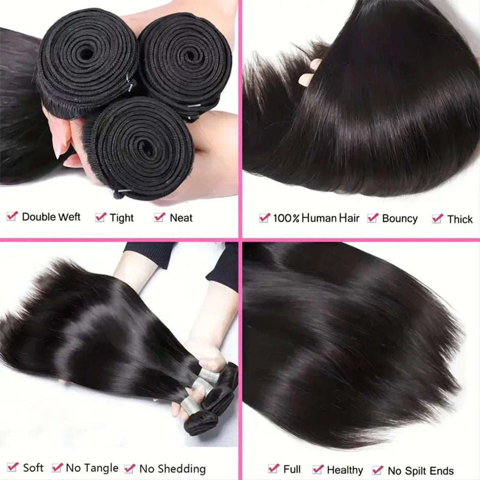Peruvian Bone Straight Human Hair Bundles Deal Unprocessed Virgin Hair Extensions Long Thick Cheap Brazilian Hair Weave Natural