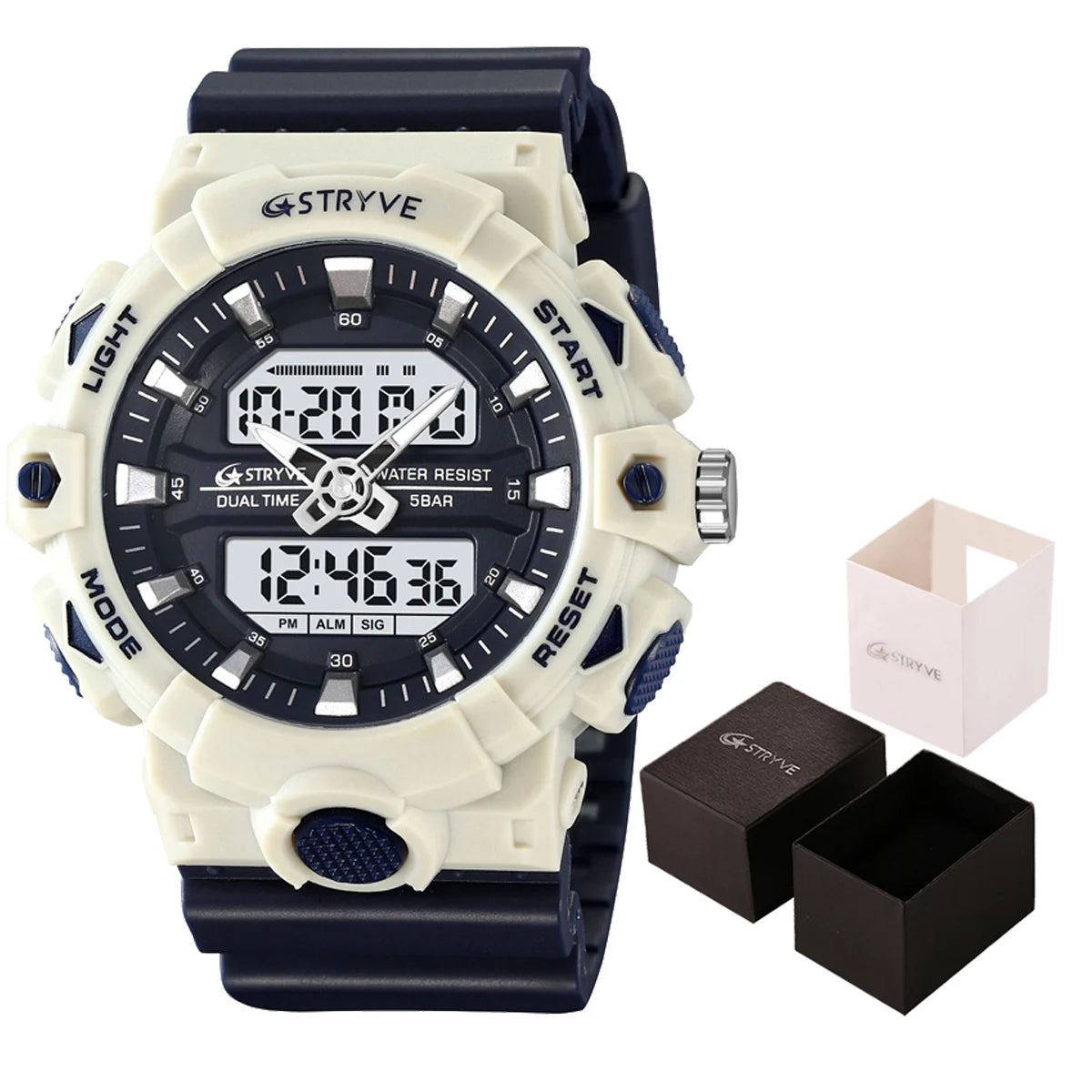 New STRYVE Watch 8028 Digital-Analog Dual Movement Good Quality Men's Watches  5ATM Waterproof Watches Fashion Luminous Calendar